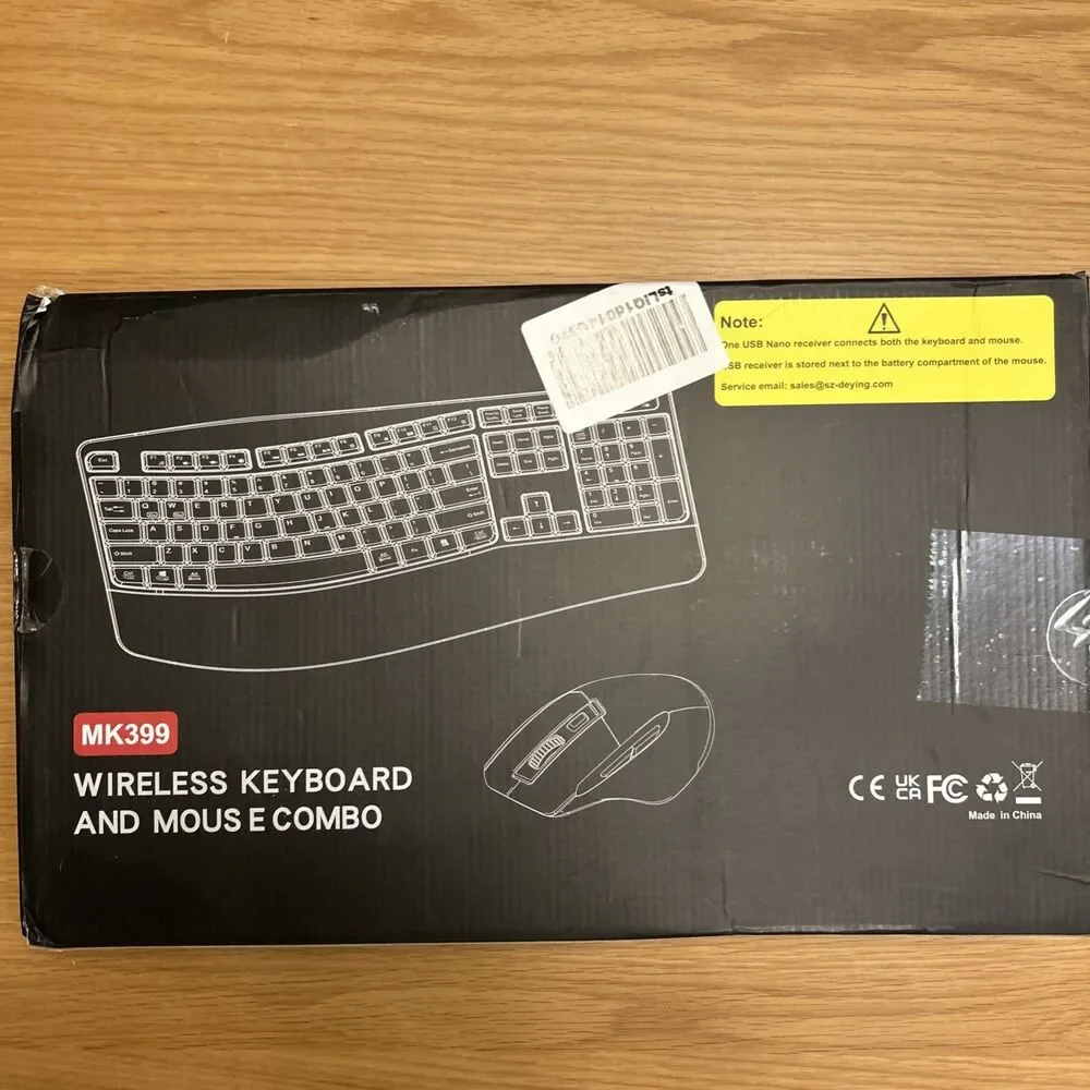 Wireless Keyboard and Mouse Combo, 2.4G Full Size Wave Keys Ergonomic Keyboard